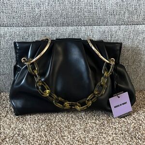 NWT House of Want Black Chill Framed Clutch Black Box Calf